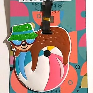 Sloth Wearing Sunglasses And Hat Laying On Beach Ball Luggage Tag